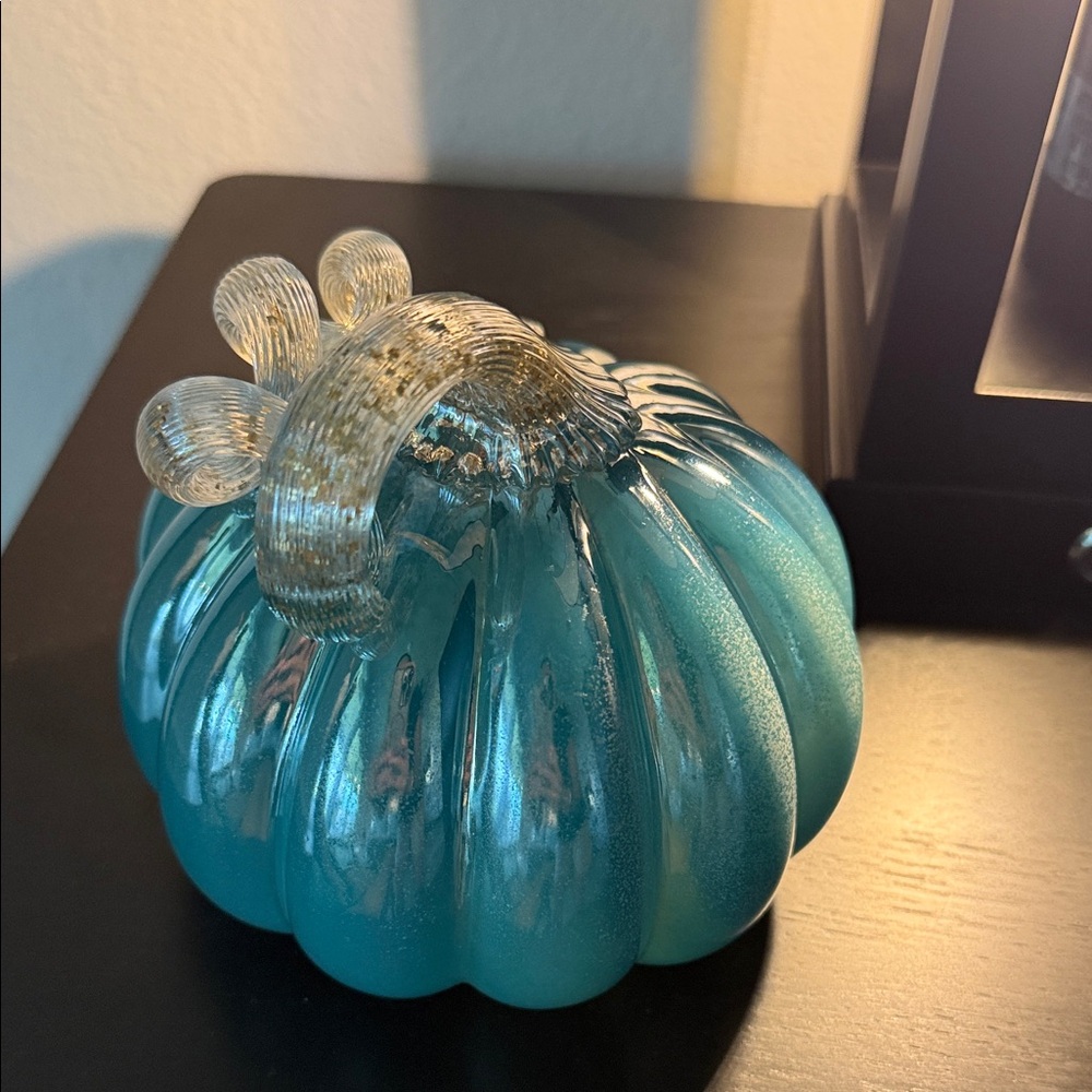 Elegant Glass Pumpkin Decor in Teal and Silver - Picture 5 of 5